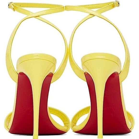 CHRISTIAN LOUBOUTIN Loubigirl 100 Patent Leather Stilleto Heel Sandals Yellow 36 - Picture 7 of 11